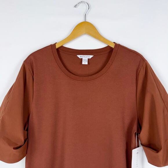 Athleta Women's Harlow Hybrid Woven Knit Tee Top Medium Rust - Picture 5 of 16